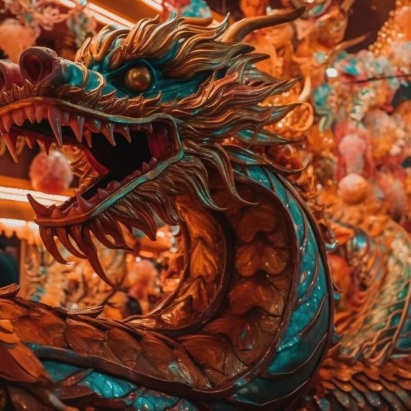 Multi colored dragon statue symbolizes Chinese spirituality generated by artificial intelligence